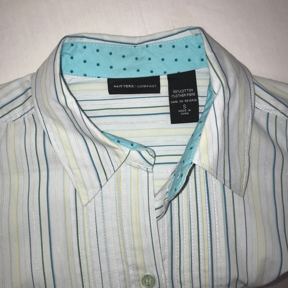 New York &Company Sky Blue Striped Buttoned Blouse - Picture 8 of 8